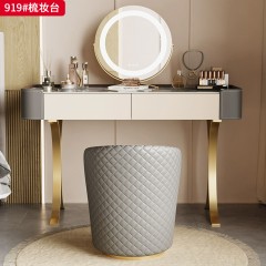 【精品】千匠一品 意式轻奢风格 亚马逊绿奢石台面+马鞍皮包裹钢琴烤漆柜体+不锈钢镀金底架 时尚优雅梳妆台919-L