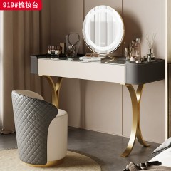 【精品】千匠一品 意式轻奢风格 亚马逊绿奢石台面+马鞍皮包裹钢琴烤漆柜体+不锈钢镀金底架 时尚优雅梳妆台919-L