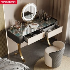 【精品】千匠一品 意式轻奢风格 亚马逊绿奢石台面+马鞍皮包裹钢琴烤漆柜体+不锈钢镀金底架 时尚优雅梳妆台919-L