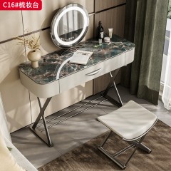 【精品】千匠一品 亚马逊绿奢石台面+生态超纤皮包裹实木柜体+碳素钢喷涂枪色实心底架 时尚优雅梳妆台C16-L