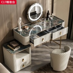 【精品】千匠一品 轻奢意式风格 亚马逊绿奢石台面+生态超纤皮包裹实木柜体+不锈钢镀金架底架 时尚简约梳妆台C17-J