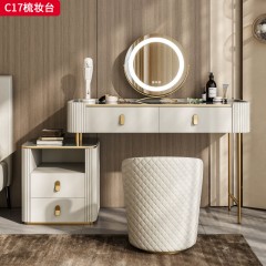 【精品】千匠一品 轻奢意式风格 亚马逊绿奢石台面+生态超纤皮包裹实木柜体+不锈钢镀金架底架 时尚简约梳妆台C17-J