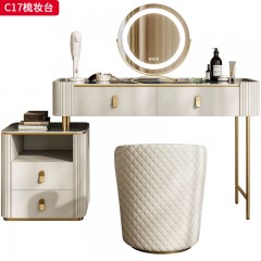 【精品】千匠一品 轻奢意式风格 亚马逊绿奢石台面+生态超纤皮包裹实木柜体+不锈钢镀金架底架 时尚简约梳妆台C17-J