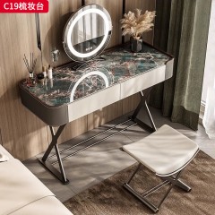 【精品】千匠一品 轻奢意式风格 亚马逊绿奢石台面+马鞍皮包裹钢琴烤漆柜体+碳素钢喷涂枪色实心底架 时尚简约梳妆台C19-J
