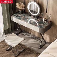 【精品】千匠一品 轻奢意式风格 亚马逊绿奢石台面+马鞍皮包裹钢琴烤漆柜体+碳素钢喷涂枪色实心底架 时尚简约梳妆台C19-J