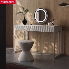 【精品】千匠一品 轻奢意式风格 超晶石台面+生态超纤皮包裹全实木柜体+碳素钢喷涂枪色底架 时尚简约梳妆台Y90-J