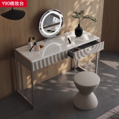 【精品】千匠一品 轻奢意式风格 超晶石台面+生态超纤皮包裹全实木柜体+碳素钢喷涂枪色底架 时尚简约梳妆台Y90-J