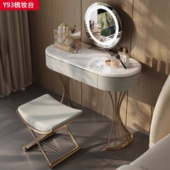 【精品】千匠一品 轻奢意式风格 纳米玉晶石台面+生态超纤皮包裹实木柜体+不锈钢镀金脚架 时尚简约妆台Y93-J