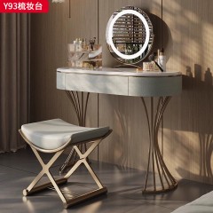 【精品】千匠一品 轻奢意式风格 纳米玉晶石台面+生态超纤皮包裹实木柜体+不锈钢镀金脚架 时尚简约妆台Y93-J