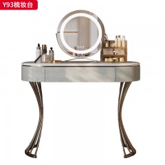 【精品】千匠一品 轻奢意式风格 纳米玉晶石台面+生态超纤皮包裹实木柜体+不锈钢镀金脚架 时尚简约妆台Y93-J