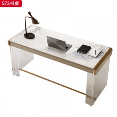 【精品】千匠一品 轻奢意式风格 新型高光岩板台面+生态超纤皮包裹实木柜体+进口亚克力+不锈钢镀金饰件 时尚大气书桌573-J