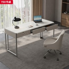 【精品】千匠一品 轻奢意式风格 超晶石台面+生态超纤皮包裹全实木柜体+碳素钢喷涂枪色底架 时尚大气书桌Y90-J