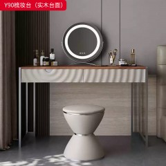 【精品】千匠一品 轻奢意式风格 北美黑胡桃实木贴皮台面+生态超纤皮包裹全实木柜体+碳素钢喷涂枪色底架 时尚大气梳妆台Y90-J
