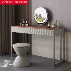 【精品】千匠一品 轻奢意式风格 北美黑胡桃实木贴皮台面+生态超纤皮包裹全实木柜体+碳素钢喷涂枪色底架 时尚大气梳妆台Y90-J