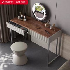 【精品】千匠一品 轻奢意式风格 北美黑胡桃实木贴皮台面+生态超纤皮包裹全实木柜体+碳素钢喷涂枪色底架 时尚大气梳妆台Y90-J