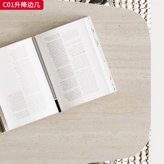 千匠一品 意式极简风格 岩板台面+马鞍皮管套+不锈钢四星脚底座 时尚简约边几C01-J