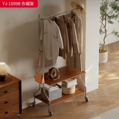 千匠一品 意式极简风格 不锈钢+实木托盘 时尚简约移动衣帽架YJ-1009B-J
