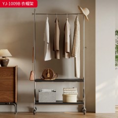 千匠一品 意式极简风格 不锈钢+实木托盘 时尚简约移动衣帽架YJ-1009B-J