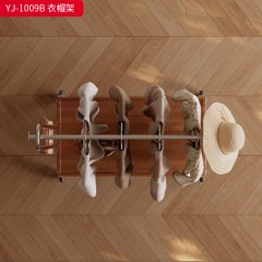 千匠一品 意式极简风格 不锈钢+实木托盘 时尚简约移动衣帽架YJ-1009B-J