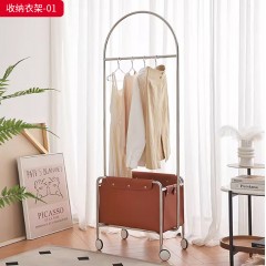 千匠一品 意式极简风格 不锈钢框架+马鞍皮 时尚简约移动衣帽架 收纳衣架-01-J