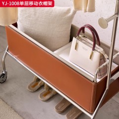 千匠一品 意式极简风格 不锈钢+马鞍皮收纳箱 时尚简约单层移动衣帽架YJ-1008-J