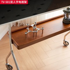 千匠一品 中古侘寂风格 不锈钢+白蜡木皮+多层实木板 时尚简约双人字电视架TV-501-J