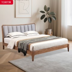 千匠一品 北欧风格 白蜡木实木+松木静音床板+科技布+高密度海绵 时尚大气床Y1807-L