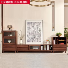 千匠一品 北欧风格 黑胡桃木+长虹玻璃 时尚大气地柜 高边柜912-J