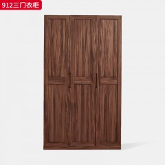 千匠一品 北欧风格 黑胡桃木 时尚大气三门衣柜912-L