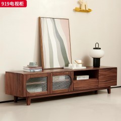 千匠一品 北欧风格 黑胡桃木+长虹玻璃 时尚大气地柜919-L