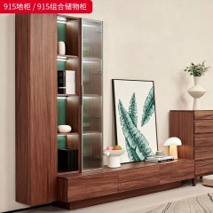千匠一品 北欧风格 黑胡桃木实木+玻璃+优质五金配件 时尚大气地柜 组合储物柜915-J
