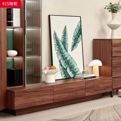 千匠一品 北欧风格 黑胡桃木实木+玻璃+优质五金配件 时尚大气地柜 组合储物柜915-J