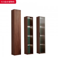 千匠一品 北欧风格 黑胡桃木实木+玻璃+优质五金配件 时尚大气地柜 组合储物柜915-J