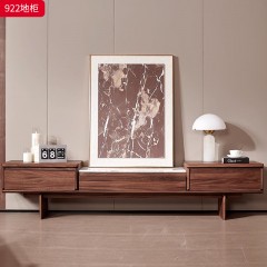 千匠一品 北欧风格 黑胡桃木实木 时尚大气地柜922-J