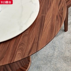 千匠一品 北欧风格 黑胡桃木+岩板转盘 时尚大气餐桌913-L