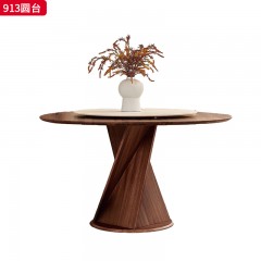 千匠一品 北欧风格 黑胡桃木+岩板转盘 时尚大气餐桌913-L