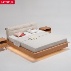 千匠一品 北欧风格 进口红橡木+皮艺面料+公仔棉羽绒软包 时尚大气床LA2303-J