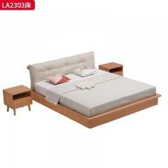 千匠一品 北欧风格 进口红橡木+皮艺面料+公仔棉羽绒软包 时尚大气床LA2303-J