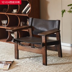 千匠一品 意式极简风格 北美胡桃木+马鞍真皮+纯铜配件 时尚大气西班牙椅YZ-014-J