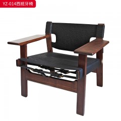 千匠一品 意式极简风格 北美胡桃木+马鞍真皮+纯铜配件 时尚大气西班牙椅YZ-014-J