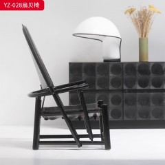 千匠一品 意式极简风格 白蜡木+马鞍革 时尚大气扇贝椅YZ-028-J