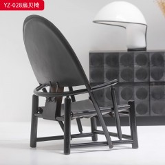 千匠一品 意式极简风格 白蜡木+马鞍革 时尚大气扇贝椅YZ-028-J