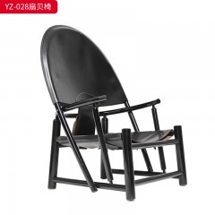 千匠一品 意式极简风格 白蜡木+马鞍革 时尚大气扇贝椅YZ-028-J