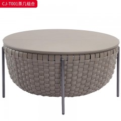 千匠一品 意式风格 黑钛不锈钢架+马鞍革 时尚大气茶几CJ-T001-J