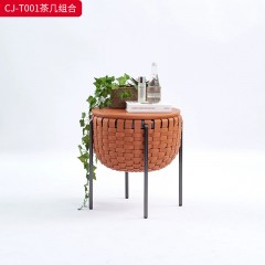 千匠一品 意式风格 黑钛不锈钢架+马鞍革 时尚大气茶几CJ-T001-J