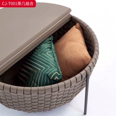 千匠一品 意式风格 黑钛不锈钢架+马鞍革 时尚大气茶几CJ-T001-J