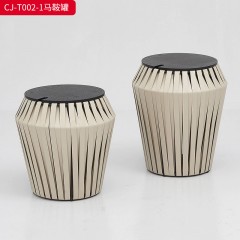 千匠一品 意式风格 马鞍革+铁架+实木台面 时尚大气马鞍罐组合茶几CJ-T002-1-J
