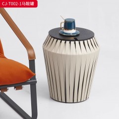 千匠一品 意式风格 马鞍革+铁架+实木台面 时尚大气马鞍罐组合茶几CJ-T002-1-J