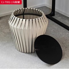 千匠一品 意式风格 马鞍革+铁架+实木台面 时尚大气马鞍罐组合茶几CJ-T002-1-J