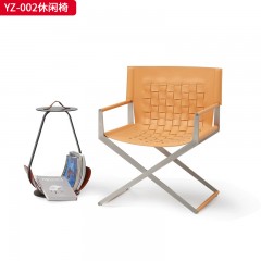 千匠一品 意式风格 实心不锈钢（本色+黑钛）+超纤皮 时尚大气休闲椅YZ-002-J